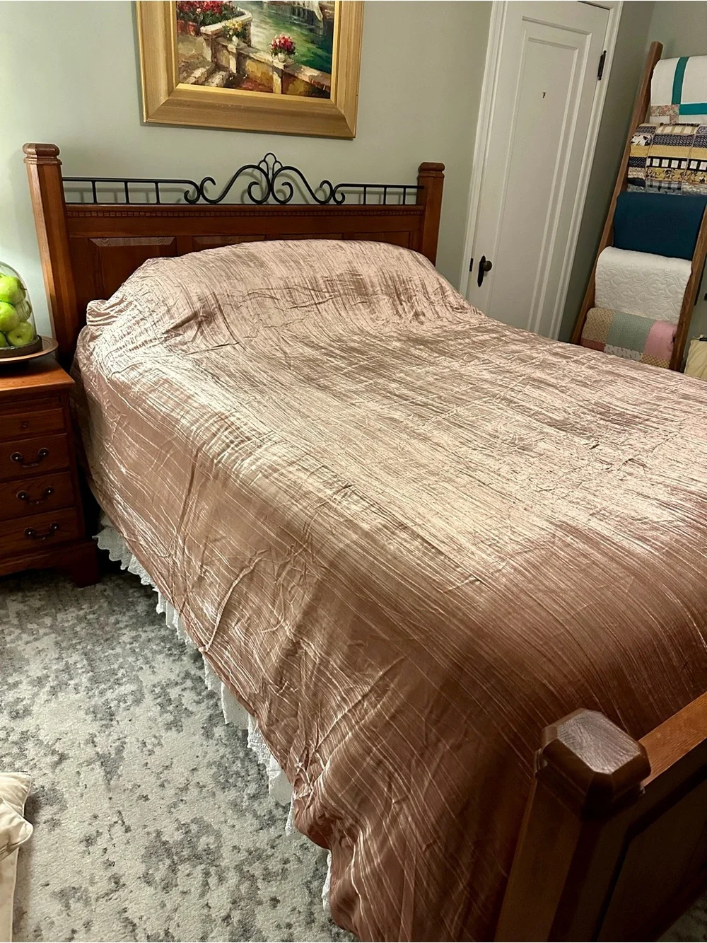 West Elm Crushed Velvet Comforter - Blush Taupe